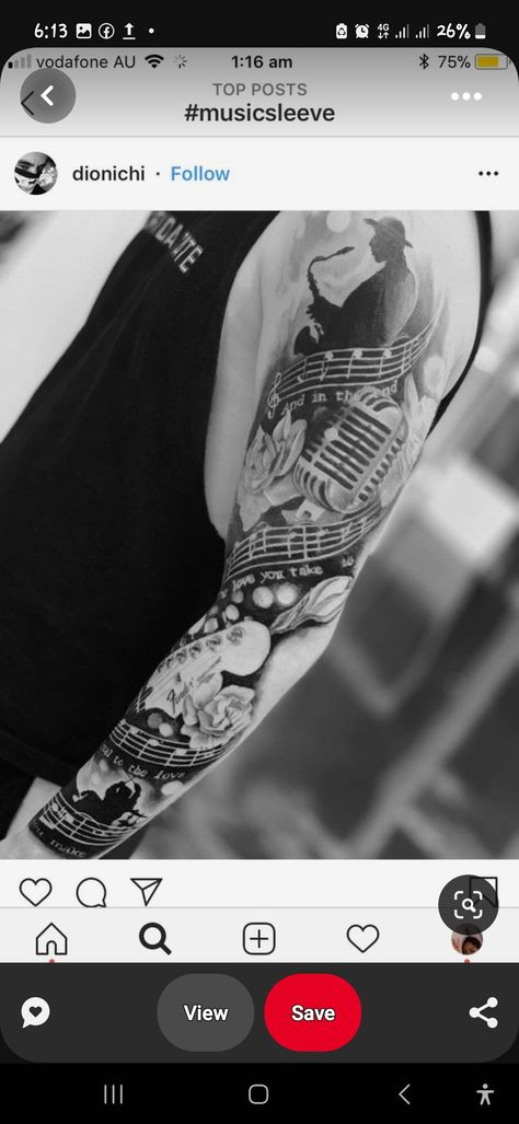 Mens Music Sleeve Tattoo Ideas, Music Leg Sleeve Tattoo, Guitar Sleeve Tattoo, Music Leg Tattoo, Music Sleeve Tattoo For Men, Camper Tattoos, Als Tattoo Ideas, Music Sleeve Tattoo Women, Music Tattoo Designs Sleeve