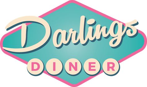 60s Logos Vintage, 1960s Diner Aesthetic, Retro Restaurant Logo, 50s Logo Design, 50s Logo, 1960s Diner, Diner Night, 60s Diner, Milkshake Shop