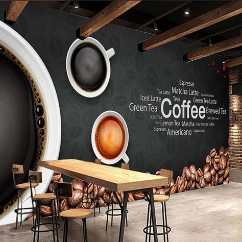 Custom 3D Photo Mural Wallpaper European Style Retro Hand Painted Blackboard Coffee Restaurant Cafe Decor Wallpaper Painting|Wallpapers| - AliExpress Cafe Wall Art, Coffee Cup Art, Coffee Shop Interior Design, Retro Cafe, Coffee Wall Decor, Cafe Shop Design, Home Coffee Bar, Coffee Shops Interior, Cafe Wall