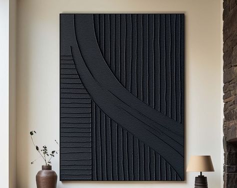 LuigLucy - Etsy Textured Canvas Art Black, Obraz Diy, Raised Painting, Beige Canvas Art, Diy Painted Vases, Brown Canvas Art, Canvas Art Black, Grey Wall Decor, Retro Painting