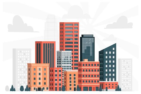 City skyline concept illustration | Free Vector #Freepik #freevector #building-illustration #flat-city #city-illustration #building-skyline Busy City Illustration, Vector Building Illustration, Flat Illustration City, City Buildings Drawing, Building Illustration Vector, Buildings Illustration, Flat Building, City Vector Illustration, Urban Illustration