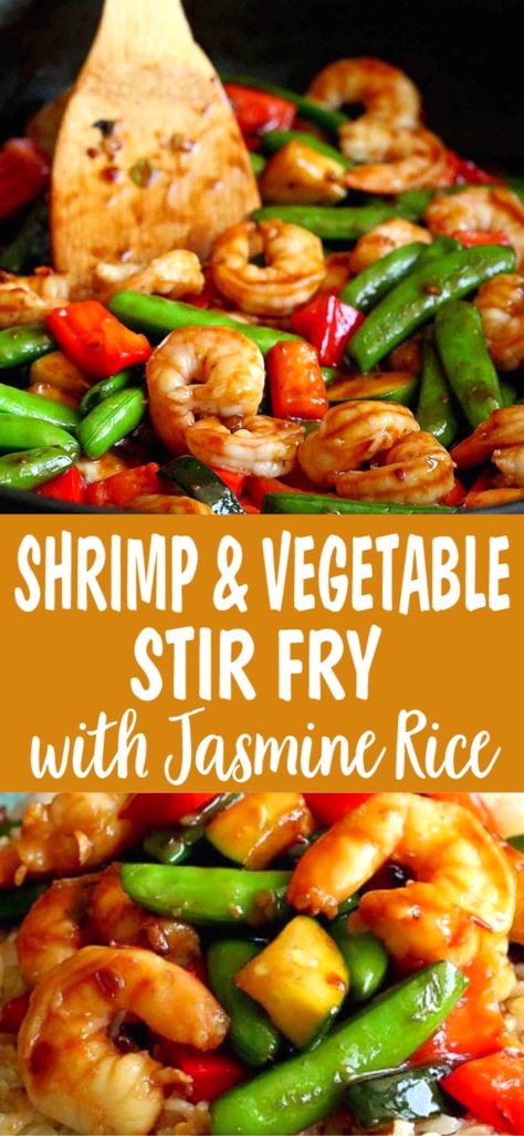 Myplate Recipes, Shrimp Stir Fry Recipe, Chinese Seafood, Stir Fry Shrimp Recipes, Jasmine Rice Recipes, Lighter Recipes, Vegetable Stir Fry Recipe, Easy Vegetable Recipes, Fall Eats