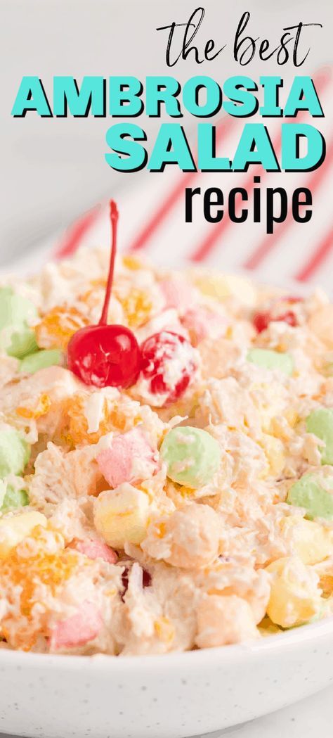 Best Ambrosia Salad, Mini Marshmallows Recipes, Ambrosia Salad Recipe, Marshmallow Salad, Sour Cream Dressing, Jello Fruit Salads, Fruit Salad Ingredients, Recipes With Cool Whip, Grape Salad Recipe