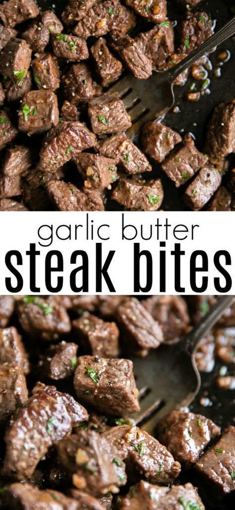 Easy Beef Recipes, Lunch Saludable, Resep Steak, Garlic Butter Steak Bites, Butter Steak Bites, Cheesecake Bar, Steak Bites Recipe, Wallpaper Food, Butter Steak