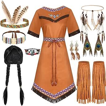 American Costume, Boot Covers, Braided Wig, Feather Headband, Costume Jewelry, Jewelry Set, Native American, Halloween