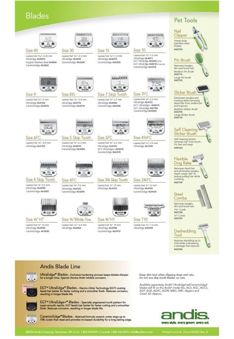 Andis grooming tools chart Pet Grooming Business, Schnauzer Grooming, Pet Grooming Salon, Dog Grooming Styles, Dog Grooming Clippers, Dog Grooming Shop, Dog Clippers, Dog Grooming Salons, Dog Grooming Tips