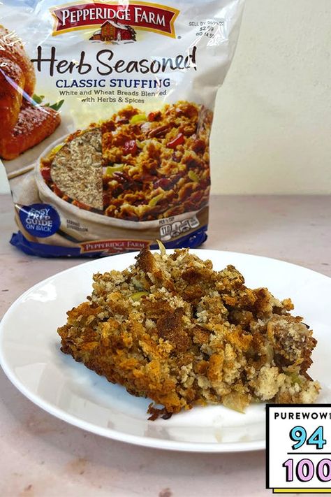 The 8 Best Boxed Stuffing Mixes to Serve for the Holidays #purewow #christmas #thanksgiving #review #purewow100 #purewow100food #groceries #food #holiday #side dish Stuffing Recipes From Bag, Bagged Stuffing Recipes, Box Dressing Recipes, Pepperidge Farm Stuffing Recipes Thanksgiving, Cornbread Stuffing Mix Recipes, Pepperidge Farm Dressing Recipes Thanksgiving, Pepperidge Farm Stuffing Crockpot, Pepper Ridge Farm Stuffing Recipes, Bag Stuffing Recipe