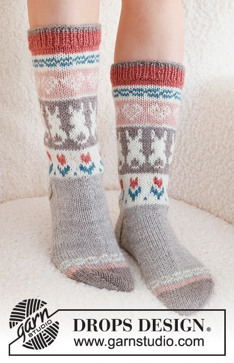 Dancing Bunny, Bunny Socks, Magazine Drops, Knitted Mittens Pattern, Drops Baby, Dance Socks, Knitting Patterns Free Sweater, Socks Pattern, Sock Knitting Patterns