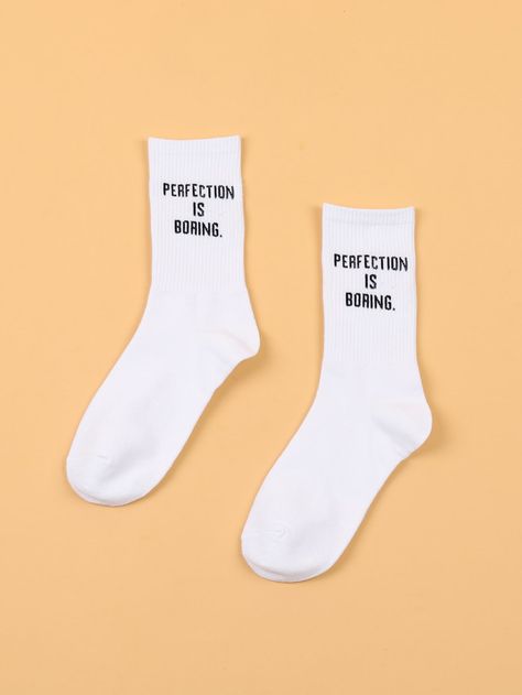 Slogan Graphic Crew Socks Tela, Funny Socks For Men, Silly Socks, Women Crew Socks, Funky Socks, Stylish Socks, Fabric Letters, Winter Socks, Funny Socks