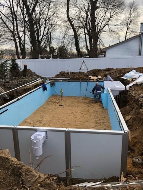 Best Deals on Semi Inground Pools Pool Design For Small Yards, Pool Design Ideas Layout, Semi Inground Pool Deck, Semi Above Ground Pool, Radiant Pools, Semi Inground Pool Ideas, Rectangle Above Ground Pool, Pool Makeover, Semi Inground Pool