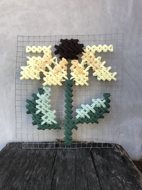 Sunflower large scale cross stitch by Lekede Large Scale Embroidery Art, Large Scale Cross Stitch, Handmade Embroidery Designs, Fabric Wall Art, Textile Fiber Art, Textile Crafts, Folk Embroidery, Craft Classes, Simple Cross Stitch