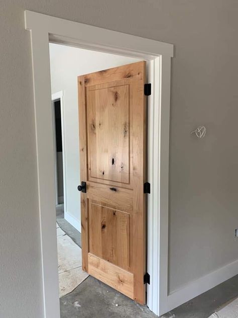 Stained Interior Doors, Wood Doors White Trim, Knotty Pine Doors, Farmhouse Interior Doors, Alder Doors, Farmhouse Trim, Pine Interior Doors, Interior Door Trim, Stained Doors