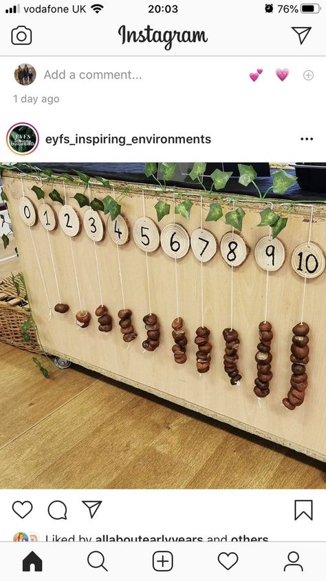 Loose Parts Eyfs Ideas, Forest School Classroom Ideas, Eyfs Forest School Area, Early Years Numeracy Area, Daycare Nature Decor, Regio Emilia Activities Preschool, Math Reggio Emilia, Natural Early Years Classroom, Feelings Wall Classroom