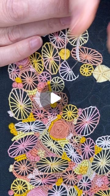 Myrte Biondić on Instagram: "TIP ✨keep tention on the thread at all times! (See my right hand my needle is in my left hand I am a lefty).  I love this stage in the pattern,goes super quick, fills up lots of space and you really feel like you are accomplishing something. 😊  CHAOS #stitchpattern   ✨WOLFRATSEN✨com   #wolfratsen #stitching #buttonholewheel #embroiderystitches #borduursteken #leerborduren #modernembroidery #broderielibre #handembroidery #embroideryreels #world_embroidery #contemporaryembroidery #needlework #handcrafts #instaembroidery #embroiderytutorial #embroidelicious #embroideryinstaguild #embroideryideas #bordados #dmcperlé #dmcfloss" Contemporary Embroidery, Modern Embroidery, Embroidery Tutorials, Left Handed, Right Hand, Left Hand, You Really, Embroidery Stitches, Hand Embroidery