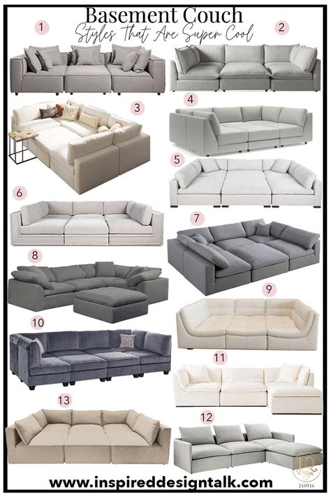 13 Basement Couch Modular Sectionals That Are Super Comfy For Movie Night • Inspired Design Talk Basement Couch, Sectional Sofa Layout, Pit Couch, Sectional Sofa Comfy, Most Comfortable Couch, Small Sectional Sofa, Couch Styling, Latest Sofa Designs, Comfortable Sectional