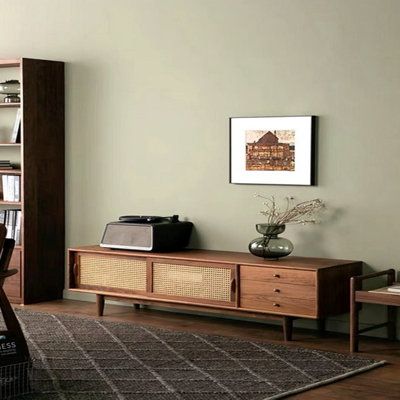 This TV cabinet is made of pine solid wood imported from New Zealand, hard texture, wear resistance, corrosion resistance, moisture resistance, high density, with a unique aesthetic feeling, smooth lines, neat, good physical properties, not easy to crack, not easy to deformation. | STAR BANNER 70.86" W Storage Credenza Wood in Brown / Green | 20.47 H x 70.86 W x 15.74 D in | Wayfair Crockery Cabinet, Living Room Retro, Wood Tv Cabinet, Solid Wood Tv Stand, Shelf Table, Wood Tv, Storage Credenza, Tv Decor, Tv Stand Wood