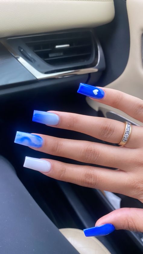 Last Minute Nail Ideas, Medium Nail Designs Blue, Square Nails Ideas Blue, Freshman Nail Ideas, Blue Design Nails Acrylic, Plan Nails Ideas, Simple Acrylic Nails Blue, Blue Short Acrylic Nails Designs, Blue Acrylic Nails Ideas Summer