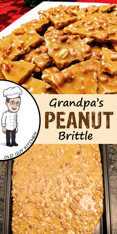 This is a classic old fashioned candy recipe.  Just 4 ingredients, but absolutely delicious.  First appearing in American cookbooks in the early 1800's, this is one recipe that has stood the test of time.  #candy, #oldschool, #vintage, #partyfood Grandmas Peanut Brittle, Old Fashion Peanut Brittle, Old Fashioned Appetizers, Fluffy Peanut Brittle, Peanut Brittle Recipe Old Fashioned, Peanut Brittle Recipe Easy, Soft Peanut Brittle Recipe, Soft Peanut Brittle, Easy Peanut Brittle