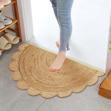 PRICES MAY VARY. FLATTENING AND REMOVING CREASES:To Get Rid Of Temporary Creases In Area Rugs Caused By Packing And Shipping, Back-Roll/Reverse Roll The Rug, Place It On A Flat Surface, And Give It Time For The Creases To Naturally Relax.The Color Of The Jute Is Natural And Exhibits Variations From Light To Deep Due To The Inherent Differences In The Material. Therefore, The Color Might Appear Slightly Different In Photos. Farmhouse Rug For Entryway : Designed To Add A Rustic Charm To Your Home, Semi Circle Rug, Entryway Mat Indoor, Half Circle Rug, Jute Door, Circle Bath, Boho Kitchen Rug, Entryway Small, Scalloped Rug, Moon Rug