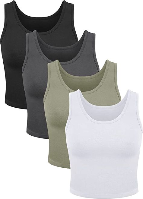 Amazon.com: 4 Pieces Women Basic Crop Tank Top Short Sleeveless Sports Crop Top (Dim Gray, Black, Dark Olive Green, White,Medium) : Clothing, Shoes & Jewelry Basic Crop Tops, Sports Crop Top, Diy Crop Top, Sports Crop Tops, Dim Gray, Dark Olive Green, Stretchy Tops, Crop Top Outfits, Crop Tank Top