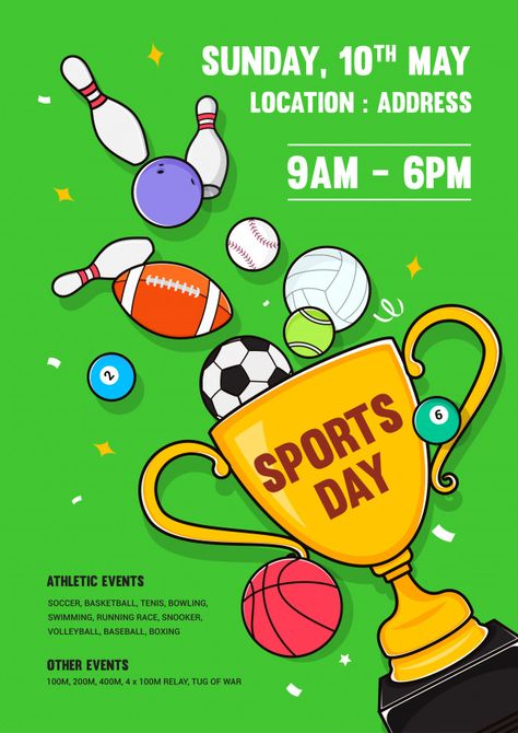 Sports day poster invitation design Prem... | Premium Vector #Freepik #vector #poster #invitation #design #cartoon Sports Day Invitation Card Design, Sports Day Invitation Card School, Sports Day Card Ideas, National Sports Day Drawing, Sports Invitation Card Design, Sports Day Poster School, Sport Day Decoration Ideas, Sports Day Poster Design, Sports Day Board Decoration