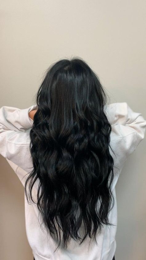 Hand Tied Hair Extensions, Black Hair Long Hair, Black Hair Long, Black Hair Curls, Long Hair Black, Hair Black Hair, Black Wavy Hair, Jet Black Hair, Black Hair Extensions