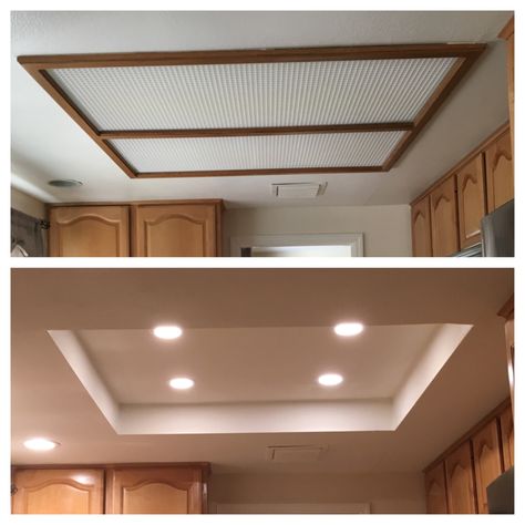 Diy Projects To Increase Home Value, Diy Ceilings, Kitchen Lighting Remodel, Diy Kitchen Lighting, Lighting Makeover, Lighting Updates, Lighting Diy, Diy Lampe, Kitchen Ceiling Lights