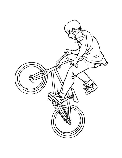 BMX Rider Isolated Coloring Page for Kids Bmx Drawing, Bmx Street, Fairy Coloring Pages, Halloween Coloring Pages, Disney Coloring Pages, Book Style, Yay Images, Flower Coloring Pages, Line Illustration