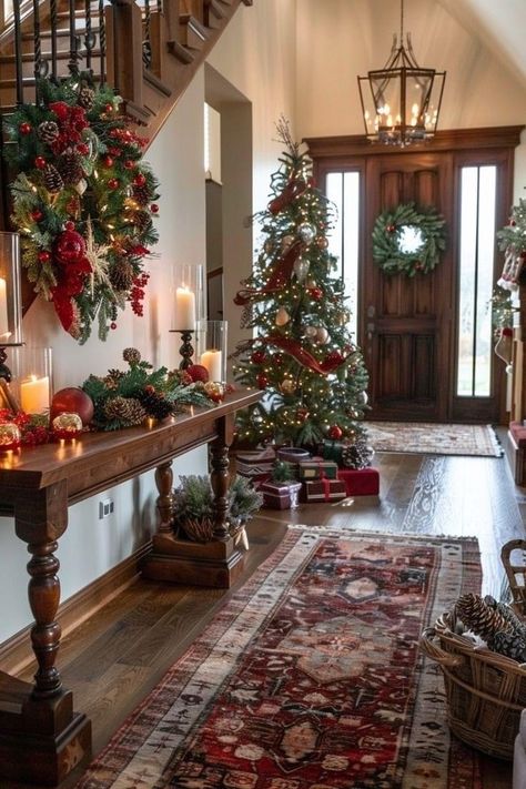 Christmas Hallway Decorations, Christmas Core, Hallway Decorations, Christmas Hallway, Entryway Table Decor Ideas, Christmas Dreaming, Cozy Christmas Decor, Decorating For Christmas, Entryway Table Decor