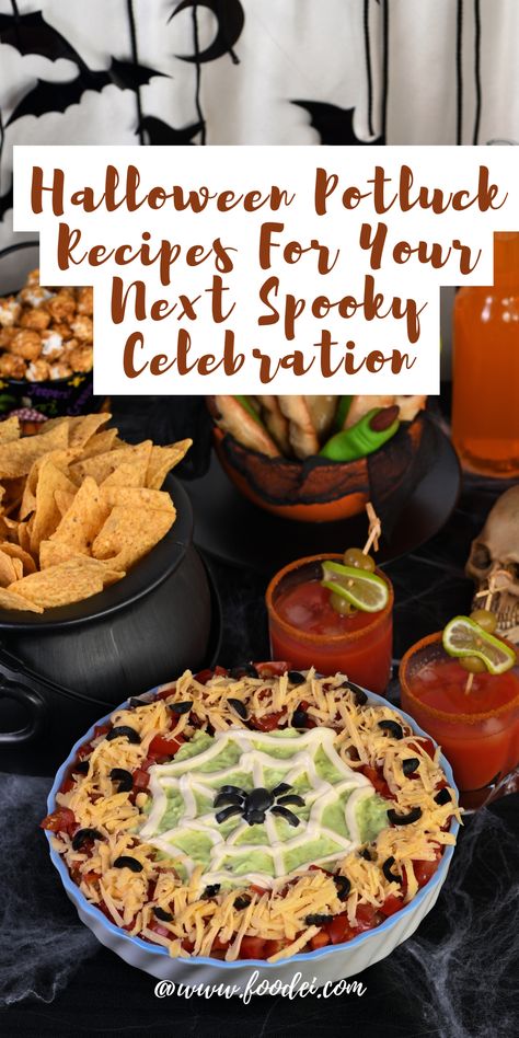 Discover a collection of Halloween potluck recipes that are frightfully delightful and perfect for your next spooky celebration!🕸️ It's time to unleash your inner chef and surprise your guests with an eerie spread of delicious dishes! 🦇😋 Spooky Pot Luck Ideas, Scary Side Dishes For Halloween, Potluck Dishes Halloween, Spooky Soup Recipes, Instant Pot Halloween Recipes, Halloween Potato Salad, Halloween Dish To Pass Ideas, Halloween Sides Dishes Spooky, Halloween Potluck Recipes For Work