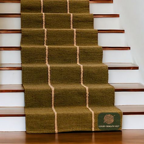 CarpetEmpire - Etsy Olive Green Runner Rug, Art Deco Stair Runner, Stair Rugs Individual, Stair Case Runner, Staircase Carpet Ideas, Stairwell Runner, Jute Stair Runner, Staircase Runner Ideas, Carpet Runner On Stairs