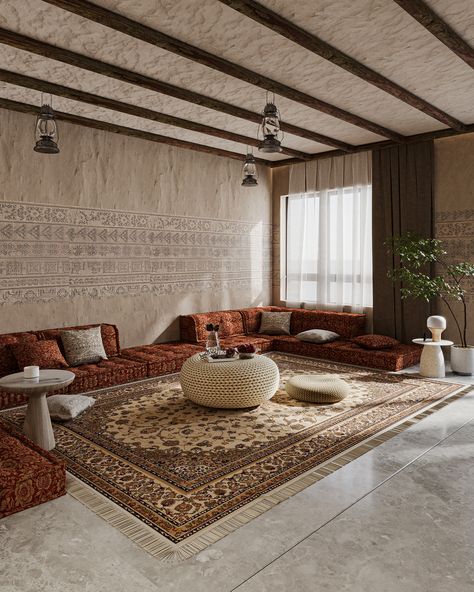 Interior Design Arabic Modern, Arabic Lounge Room, Arab Home Design, Arab Living Room Decor, Modern Arabic Living Room, Arabic Room Design, Arabic Room Decor Ideas, Arab Style Living Room, Moroccan Tea Room