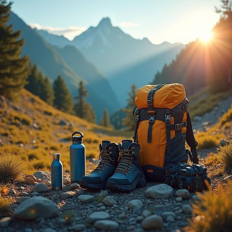 🏔️ Gear Up for Your Next Great Adventure! 🌲 ㅤ Are you ready to embark on an epic outdoor journey? Don't leave home without the essential gear that'll make your adventure unforgettable! ㅤ 📷 In this image: Our must-have adventure travel gear, set against a breathtaking mountain backdrop. From left to right: ㅤ 1. Rugged backpack: Carry all your essentials in comfort 2. Waterproof hiking boots: Conquer any terrain with confidence 3. All-weather jacket: Stay protected in unpredictable conditions 4... Travel Aesthetic Backpack, Hiking Bag Aesthetic, Rugged Backpack, Trekking Gear, Mountain Backdrop, Aesthetic Backpack, Hiking Bag, Bag Aesthetic, Waterproof Hiking Boots