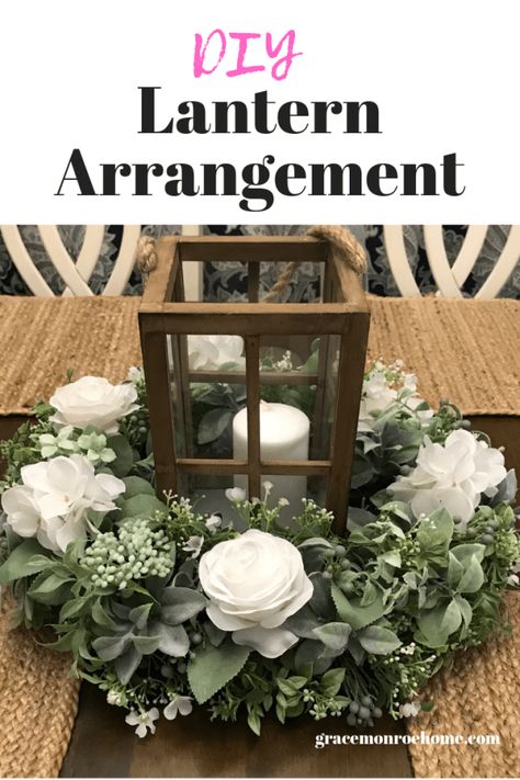 How To Make a Lantern Table Arrangement Diy Wedding Lanterns Centerpieces, Flower Wreath Table Centerpiece, Easy Wedding Decor, Table Wreath Centerpiece, Classy Wedding Centerpieces, Easy Wedding Centerpieces, Diy Lantern Centerpieces, How To Make A Lantern, Make A Lantern