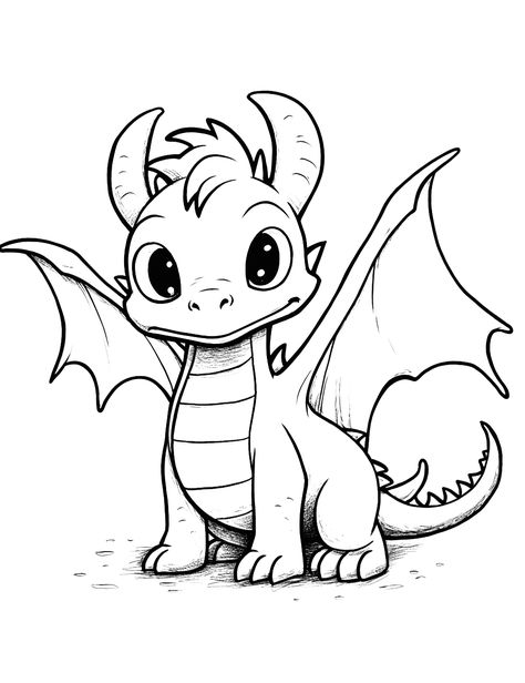 Cute Baby Dragon Coloring Page - A cute baby dragon learning to breathe fire for the first time. Baby Dragon Tattoos, Baby Dragons Drawing, Baby Dragon Art, Easy Dragon Drawings, Super Coloring Pages, Chibi Dragon, Realistic Dragon, Cute Dragon Drawing, Dragon Coloring