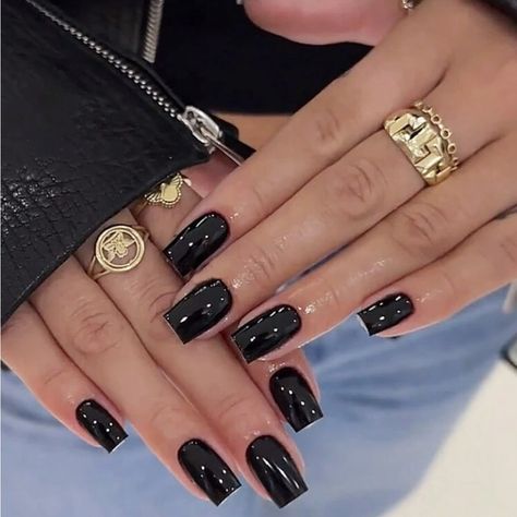 Super Cute And Stylish Ships In 5-10 Business Days Matte Black Nails Red Bottoms, Short Cute Square Acrylic Nails, Black Small Acrylic Nails, Small Black Acrylic Nails, Black Square Gel Nails, Black Short Square Nails Ideas, One Solid Color Acrylic Nails, Short Wide Square Nails, Black French Tip Black Women