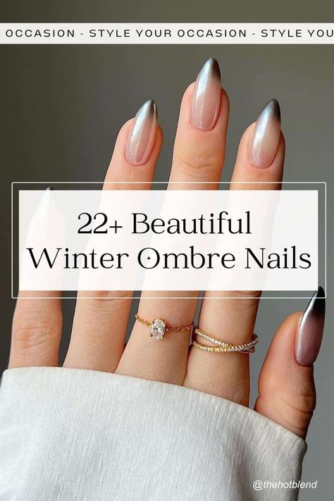 22+ Beautiful Winter Ombre Nails We're Obsessing Over for 2023! Gel X Nail Designs Almond French Tip, Ombre Nails Shellac, Sparkling Ombre Nails, Winter Nails 2023 Almond, Winter French Nails 2023 Trends, Almond Nail Ideas Winter, Cute Simple Nail Ideas Almond Shape, Black Nail With White Design, Ombr�é Holiday Nails