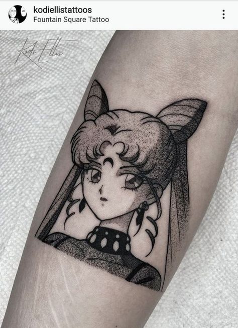 Square Tattoo, 16 Tattoo, Sailor Moon Tattoo, Kawaii Tattoo, Black Lady, Badass Tattoos, Feminine Tattoos, Anime Tattoos, Line Tattoos