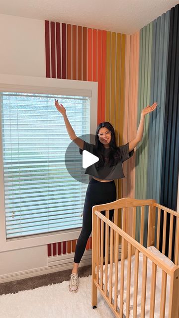 Leyla | DIY & Home Decor on Instagram: "Two words: ✨rainbow✨trim This is likely the most color that will ever be on my grid, but for good reason 😂 my sister-in-law wanted a rainbow-themed nursery and we KNEW that a rainbow trim accent wall was a must ;) Had so much fun working on this room with her this weekend. It’s official: DIY is so much more fun with help 😂 Keis, we hope you love this space 💚💙 . . . #diy #nurserydecor #diynursery #nurseryinspo #accentwall #trimwork #lowesgoals" Shiplap Rainbow Wall, Rainbow Wall Design, Rainbow Wall Mural Diy, Rainbow Stripe Wall, Trim Accent Wall, Rainbow Themed Nursery, Rainbow Wall Mural, Wall Murals Diy, Stripe Wall