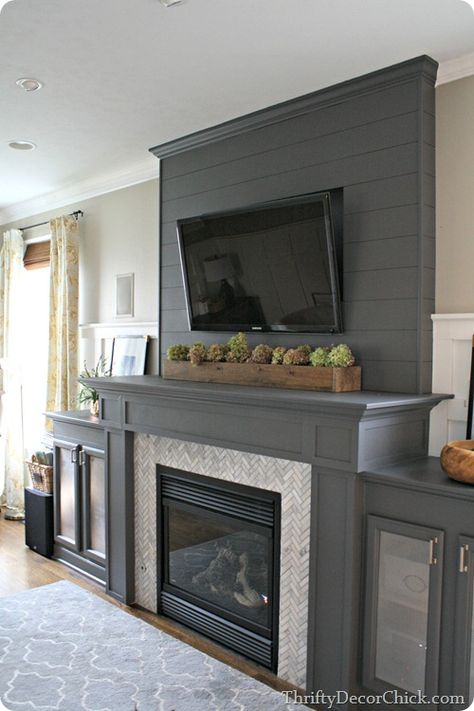 Grey Painted Fireplace, Gray Fireplace, Fireplace Transformation, Fireplace Marble, Fireplace And Tv, Grey Fireplace, Tv Over Fireplace, Paint Fireplace, Fireplace Tv Wall