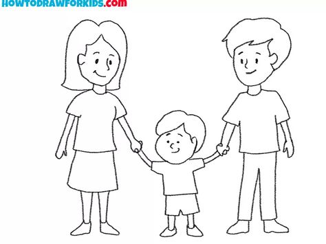 How to Draw a Family - Easy Drawing Tutorial For Kids Family Drawing Illustration, Family Picture Drawing, Useful Skills, Family Coloring Pages, Easy Drawing Tutorial, Art Painting Tools, Drawing Tutorials For Kids, Family Drawing, Family Coloring