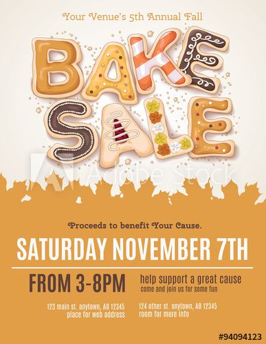 Hand drawn type for a Fall Bake Sale in the shape of delicious and colorful cookies on a flyer, brochure, poster template layout. Bake Sale Poster, Fall Bake Sale, Formal Letter Template, Bake Sale Flyer, Colorful Cookies, Sale Signage, Hand Drawn Type, Flyer Ideas, Fall Sale