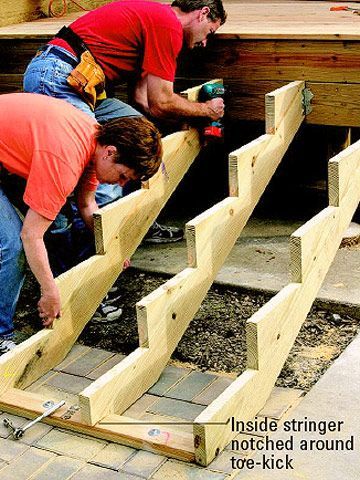 How-to Build Deep and Wide Deck Stairs Wide Deck Steps, Wide Deck Stairs, Stair Calculator, Carpenter Workshop, Stairs Stringer, Laying Decking, How To Build Steps, Deck Steps, Building Stairs