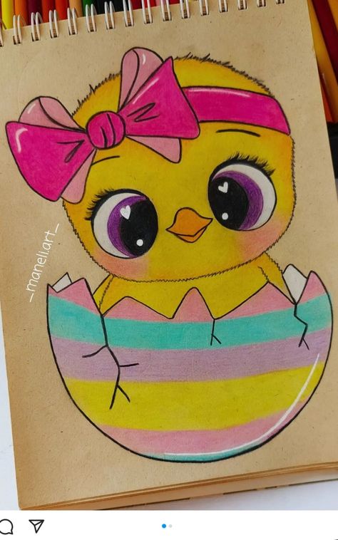 Cute Drawings With Color, Mini Drawings Ideas, Beautiful Drawings Easy Colourful, Cute Animal Drawings Easy, Drawing Ideas Color, Easy Art Drawings, Drawings With Color, Pencil Color Drawing, Drawing With Color