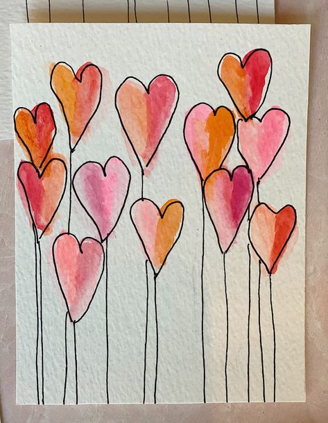 Best Watercolor Paper, Valentine Drawing, Valentines Day Cards Diy, Valentines Day Cards Handmade, Valentines Day Drawing, Valentines Watercolor, Diy Valentines Cards, Valentine Cards Handmade, Diy Watercolor Painting