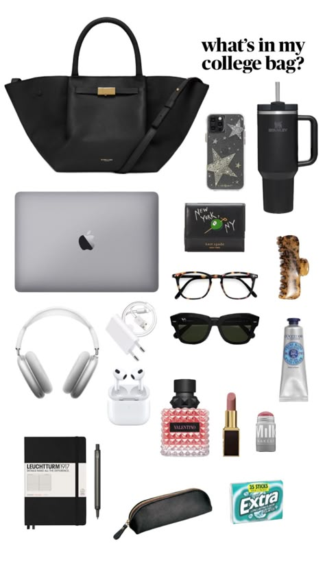 #college #whatsinmybag #university #school #schoolfit #schoolinspo #stanley #stanleycup #glasses #academicvalidation #study #studying #schoolmood #schoolmoodboard #vibes #beauty #outfitinspo #books What To Keep In Backpack, Girly Things Aesthetic, It Girl Essentials, Purse Necessities, Boss Era, Airport Essentials, Uni Essentials, Nursing Bag, School Wishlist