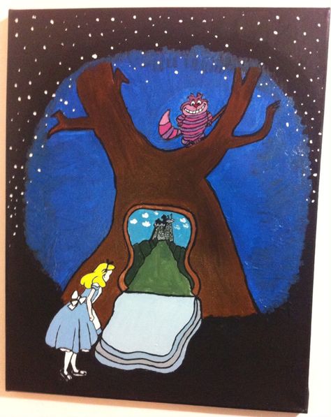 Alice In Wonderland Canvas Painting Easy, Alice In Wonderland Art Paintings, Please Stand By Painting, Alice In Wonderland Painting Easy, Alice In Wonderland Canvas Painting, Alice In Wonderland Painting, Wonderland Painting, Wonderland Room, Alice In Wonderland Paintings