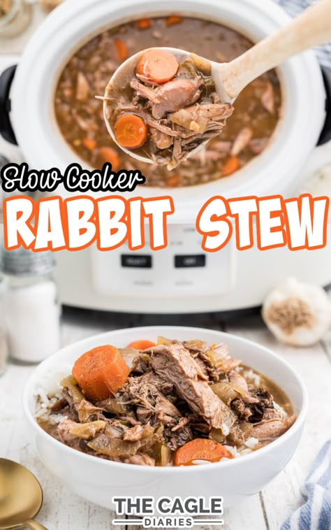 Slow Cooker Rabbit Stew, Crockpot Rabbit Stew, Rabbit In Crockpot Easy Recipes, Rabbit Recipes Easy Instapot, Rabbit Stew Instant Pot, Crock Pot Rabbit Recipes, Rabbit Recipes Crockpot, Rabbit Soup Recipe, How To Cook Rabbit Recipes