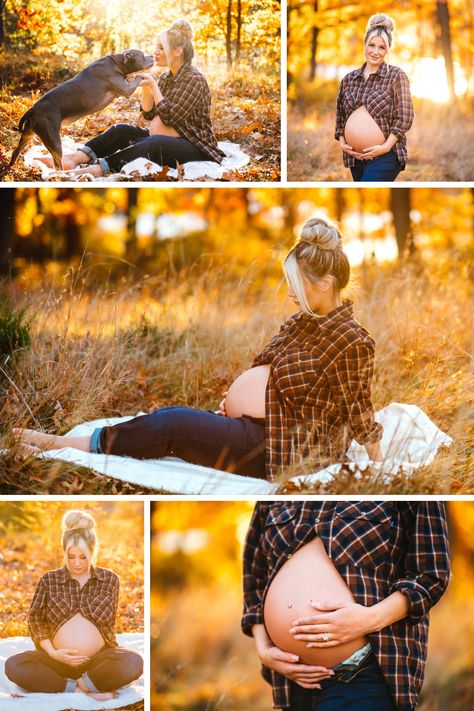 Casual Flannel and Jeans Fall Maternity Shoot Maternity Photography Flannel, Maternity Dresses For Fall, Maternity Photo Casual Outfits, Fall Maternity Photos Jeans, Casual Maternity Outfits Photoshoot Fall, Different Maternity Pictures, Original Maternity Photoshoot, Plaid Maternity Photos, Flannel Maternity Photoshoot