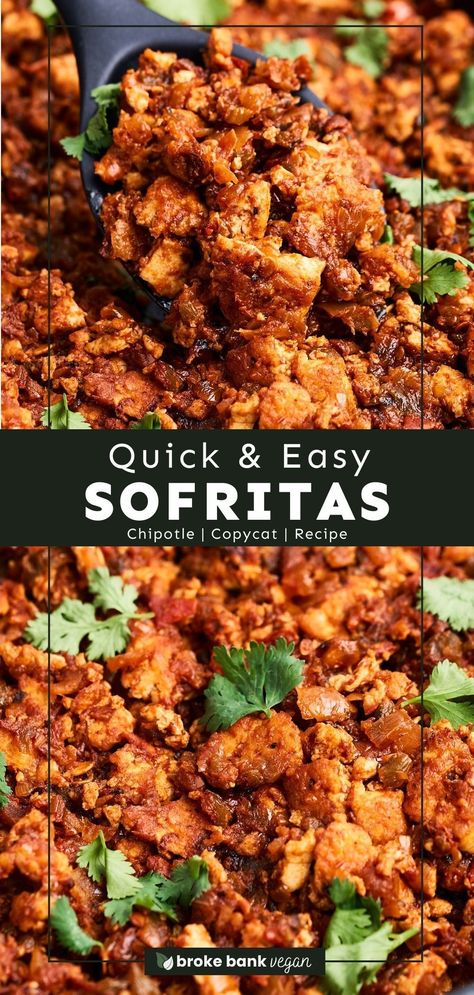 Bring the vibrant flavors of Chipotle to your own kitchen with this copycat sofritas recipe! The only difference is that this version is even better than the original. Meaty tofu is simmered in a smoky, tangy, and bold salsa made from chile peppers and aromatic spices. Use it for tacos, burrito bowls, and so much more! #sofritas #chipotlecopycat #chipotle Copycat Chipotle Sofritas, Vegan Sofritas Chipotle Recipe, Chipotle Tofu Sofritas, Tofu Sofritas Recipe, Chipotle Sofritas Recipe Copycat, Sofrito Recipe Chipotle, Tofu Chipotle Bowl, Copycat Sofritas Chipotle, Chipotle Tofu Recipe